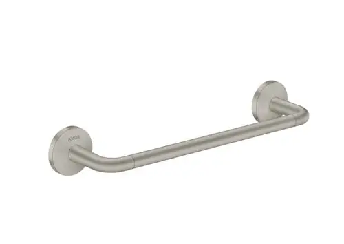 Haltestange aus Edelstahl in mattem Finish, montiert an runden Wandbefestigungen. Produkte von AXOR sind für Funktionalität und Qualität bekannt.